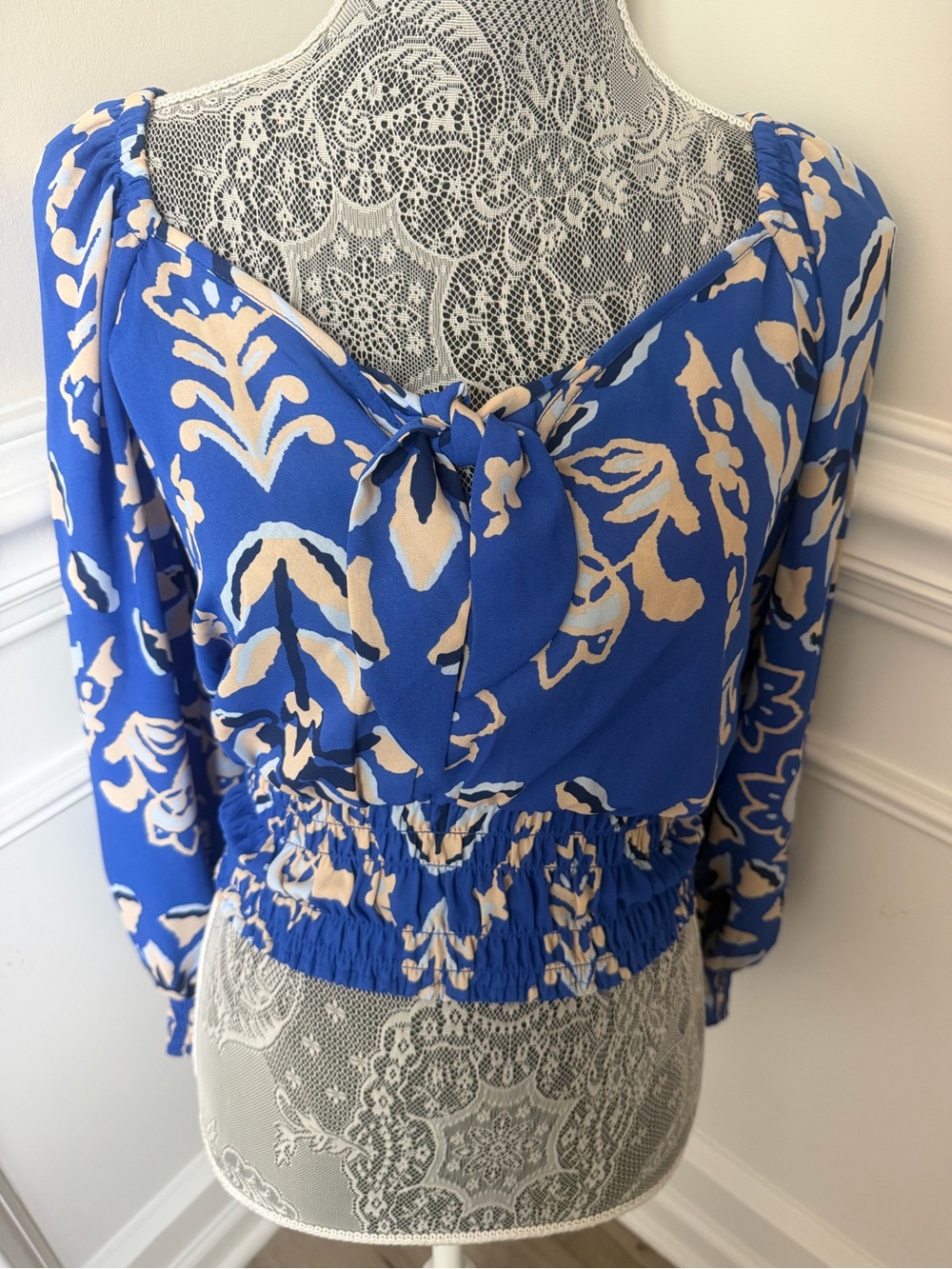 Sienna Sky Womens Blue Printed Long Sleeve Blouse Size S